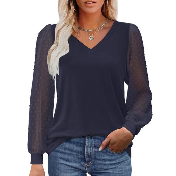 NWT Size 2 XL V Neck Shirt with Swiss Dot Puff Sleeves - Picture 1 of 1